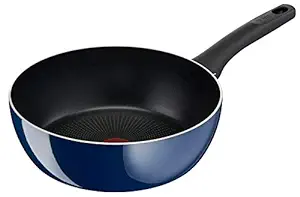 T-fal D52185 Frying Pan, 10.2 inches (26 cm), Deep Frying Pan, Compatible with Gas Stoves, Royal Blue Intense Deep Pan, Non-Stick, Blue