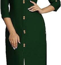 Women's Slim Fit Rayon Straight Frontslit Kurta | Buttoned Design Plain Kurti/Casual Dailywear for Girls & Women-Dark Green-2XL
