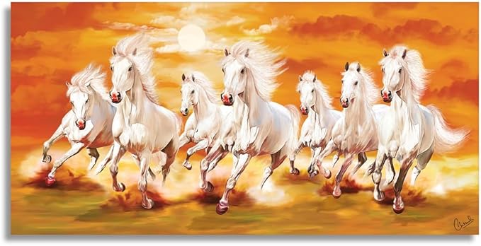 By WALLJINN Seven Lucky Running Vastu Horses Art Framed Painting (48 * ...