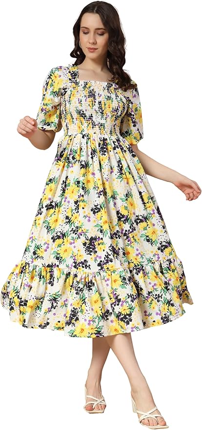 Vestido Midi SoftlyZero™ Airy Con Escote Cuadrado, Estilo Corset