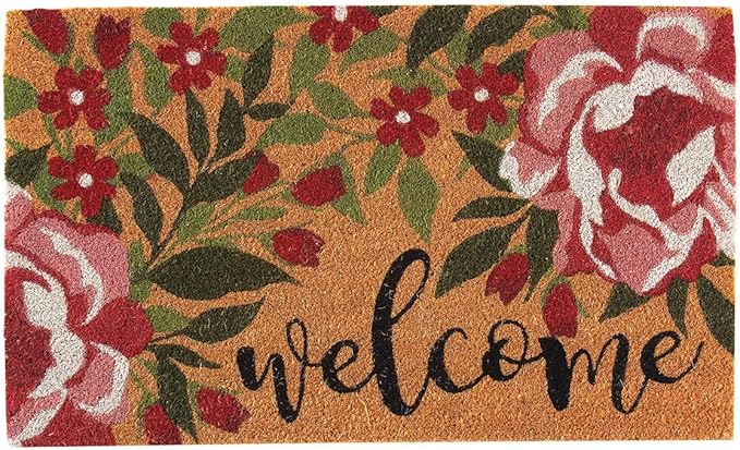 Roses Coir Welcome Mat – 18″ x 30″ Natural Coconut Fiber Door Mat